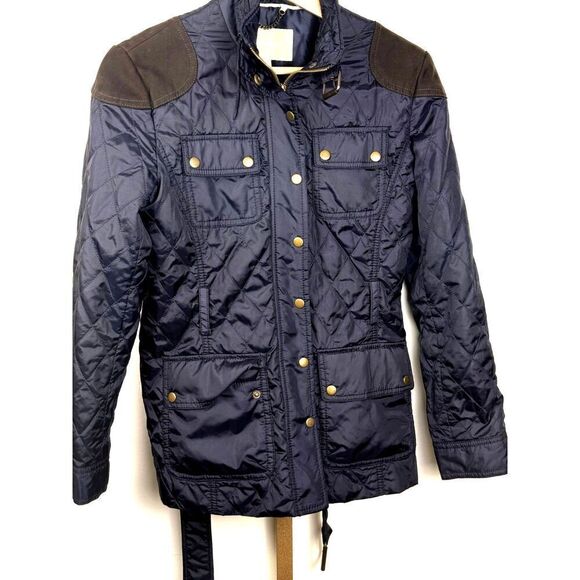 Banana Republic Navy Blue Belted Field Jacket w/ Faux Suede Accents Sz SX EUC - Picture 1 of 8
